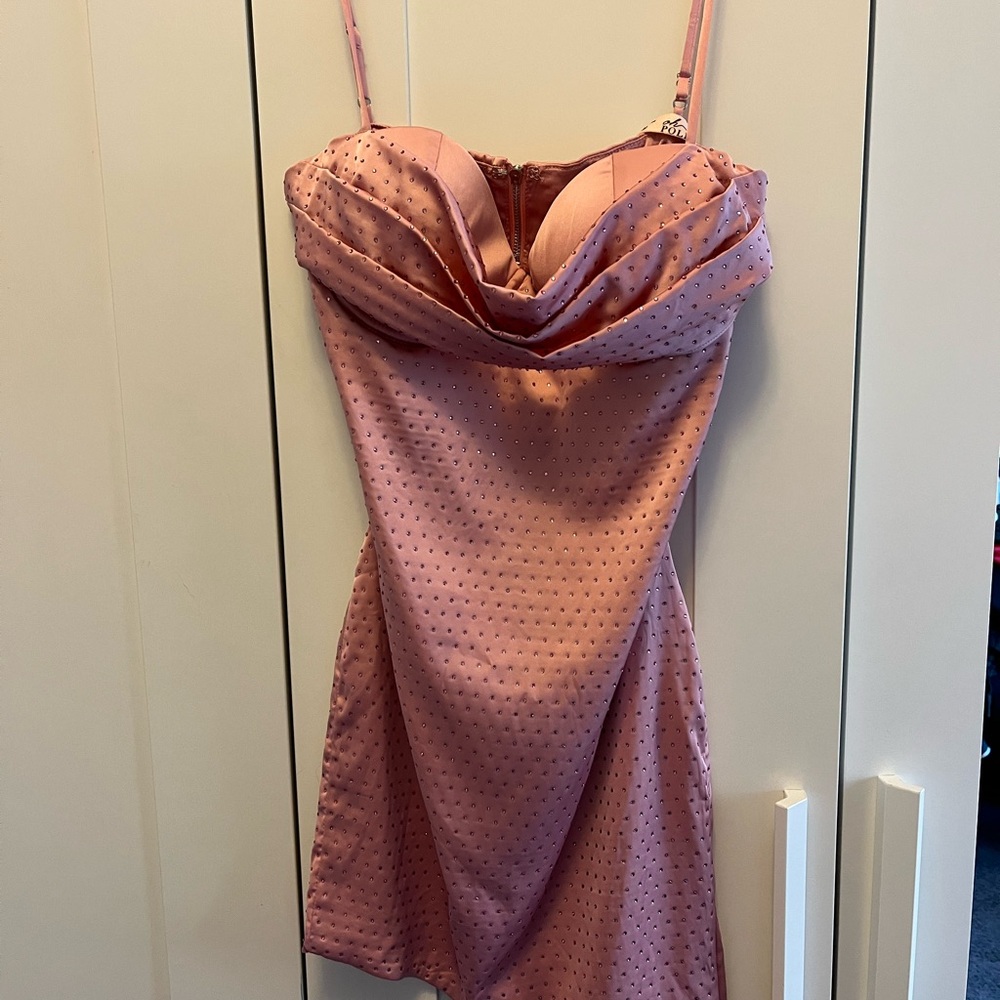 Oh Polly Blush Pink Satin Dress with rhinestones